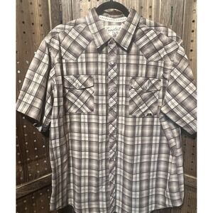 Coastal Mens Size XXL Plaid Pearl Snap Western Style Short Sleeve Shirt